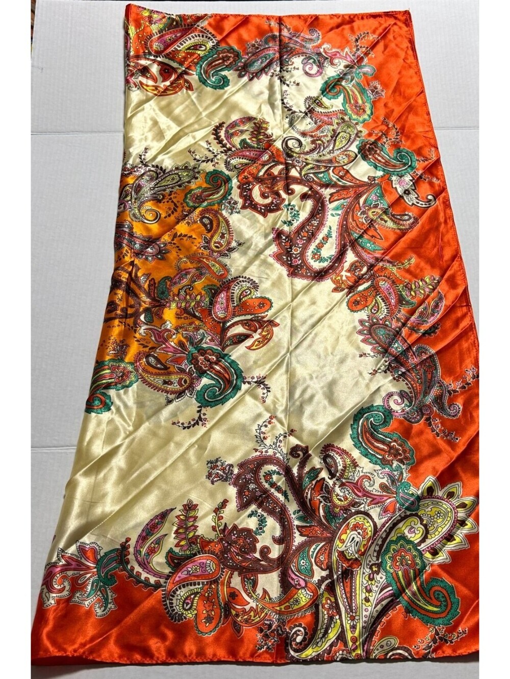 Orange Paisley Neck Scarf Boho Cream Teal Pink Womens Bold Border Headscarf